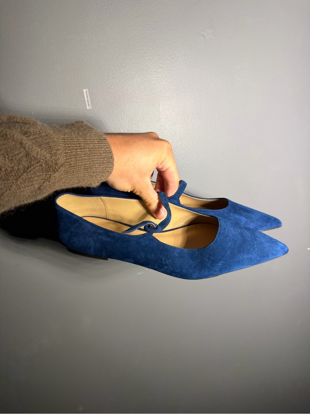 Ann Taylor Navy Suede Mary Jane Ballerina Flats Size 9
